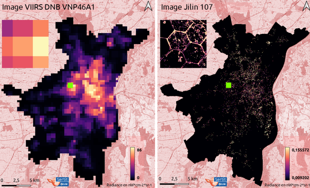 Comparaison de la résolution des images VIIRS et Jilin