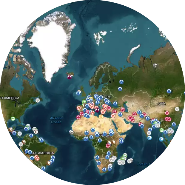 Image de la Terre - catastrophes répertoriées