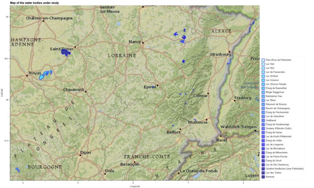 Map of the 30 lakes and ponds used for this study